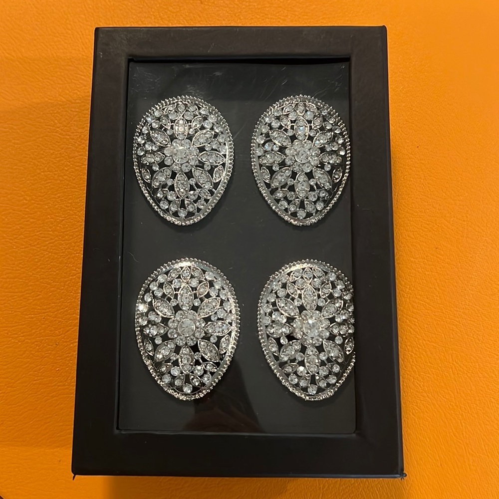 Tahari Rhinestone Egg Shaped Napkin Rings-Set of 4